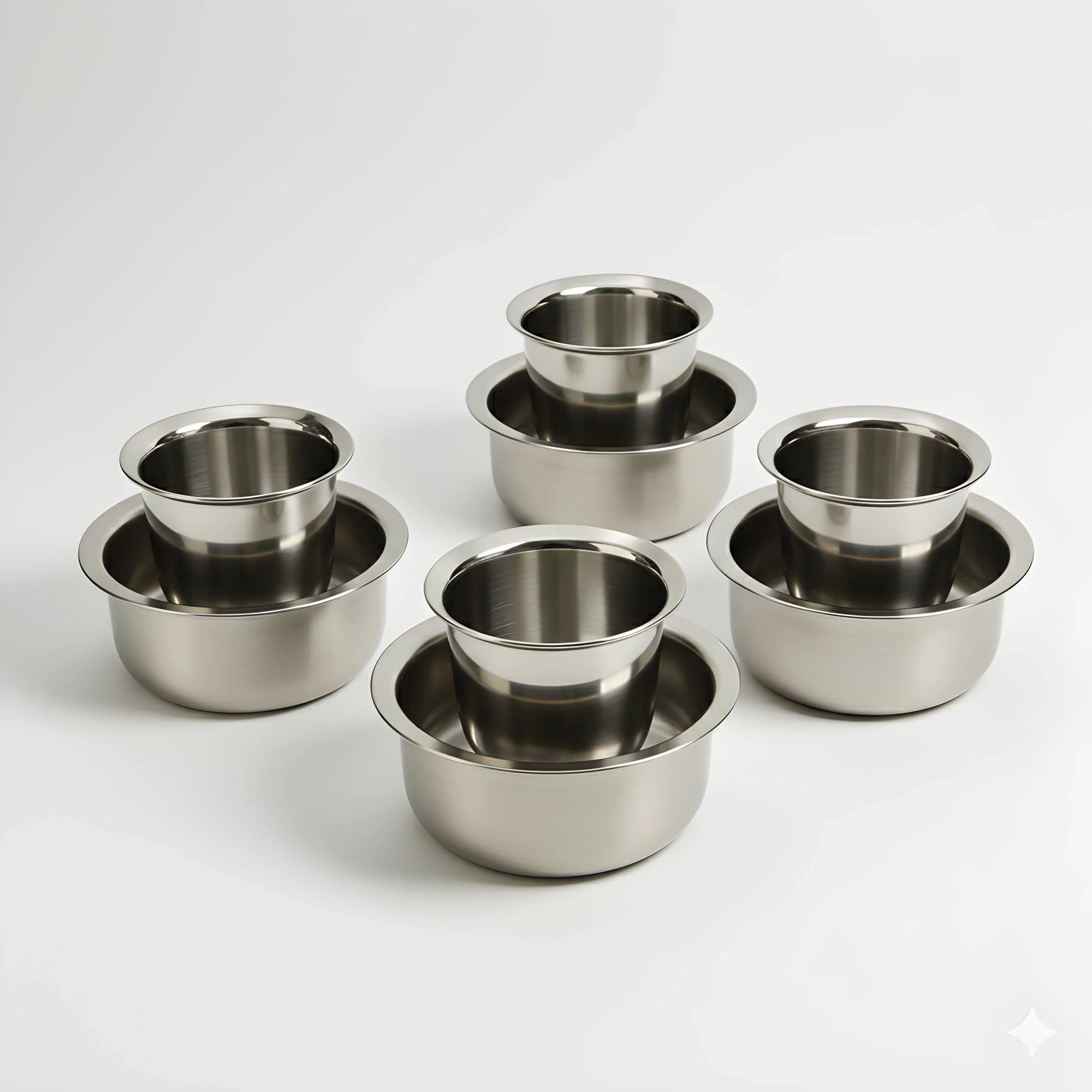 South Indian Coffee Dabara Set Stainless Steel | Pack of 4 | 100 ml Tumbler and 200 ml Bowl | Traditional Kumbakonam Filter Coffee Drinkware Set with Mirror Polish Finish-image-3