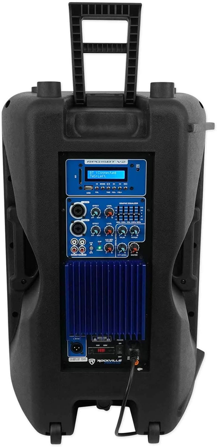 Rockville RPG15BT V2 15" 1000W Powered DJ/PA Speaker, Bluetooth 5.0, TWS Stereo Linking, 1.75" Titanium Driver, EQ/Effects, LCD Display, for Events and Performances - Image 5