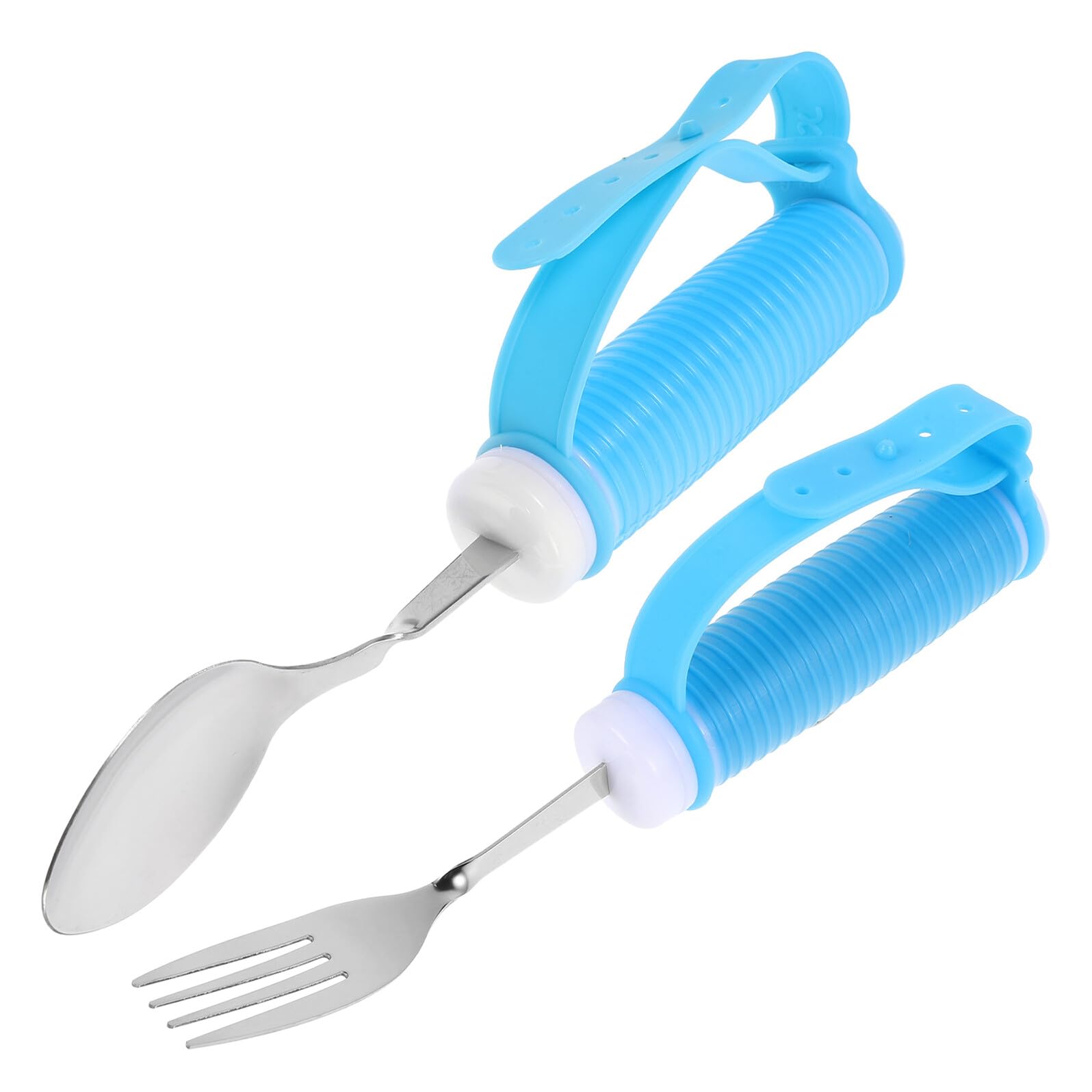Healvian Set Posate Adattive per Anziani Cucchiaio Anti-tremore e Forchetta in Acciaio Inox, Impugnature Ergonomiche in Pp e Tpe, per Riabilitazione della Forza della Mano a Casa