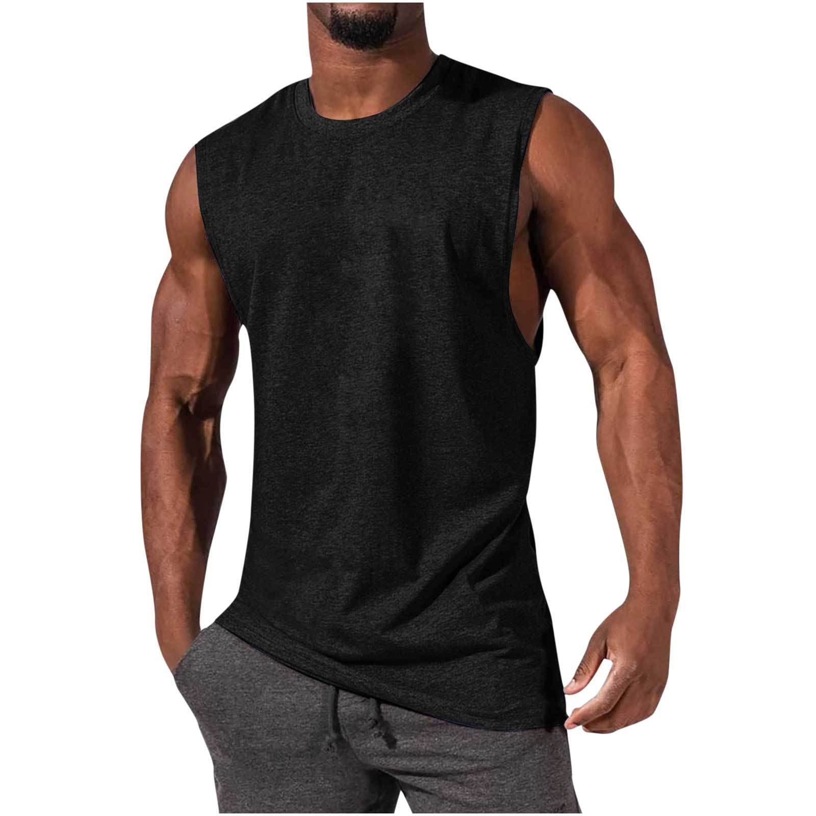 Camiseta de tirantes para hombre de verano ranurada ancha deporte fitness largo Hip Hop puro sin mangas Top Musculoso