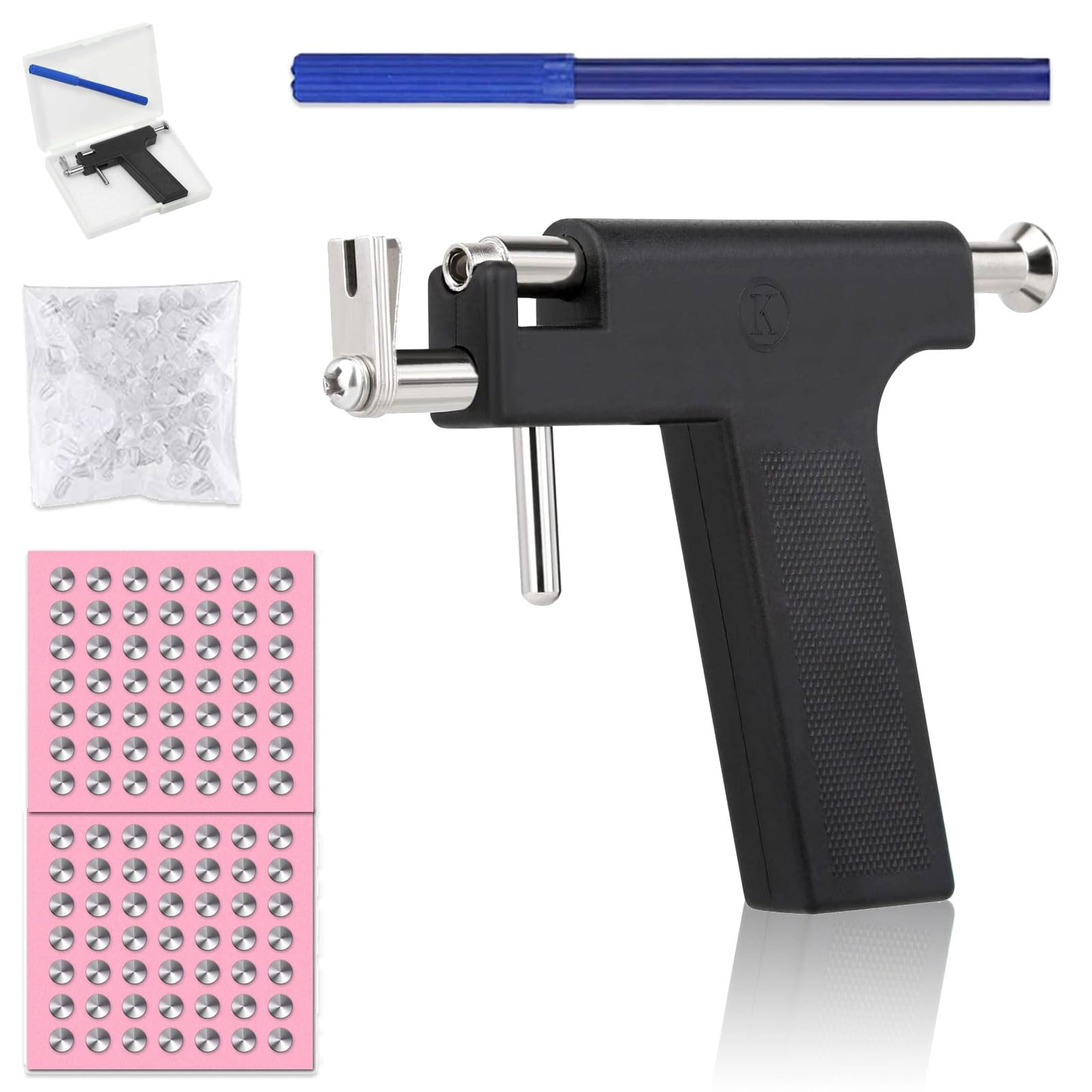 Kit de Pistola para Perforación de Orejas Profesional, 98 Pendientes, Negro