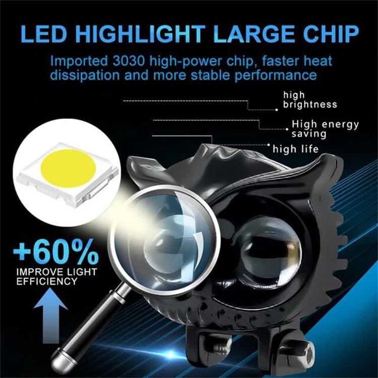 Image of NIGHT LIFE Owl Eye Dual Color LED Motorcycle Fog Light 12V 3000K 6000K White Yellow High Low Beam Auxiliary Driving Spotlight for ATV Car Truck UTV Pack of 2