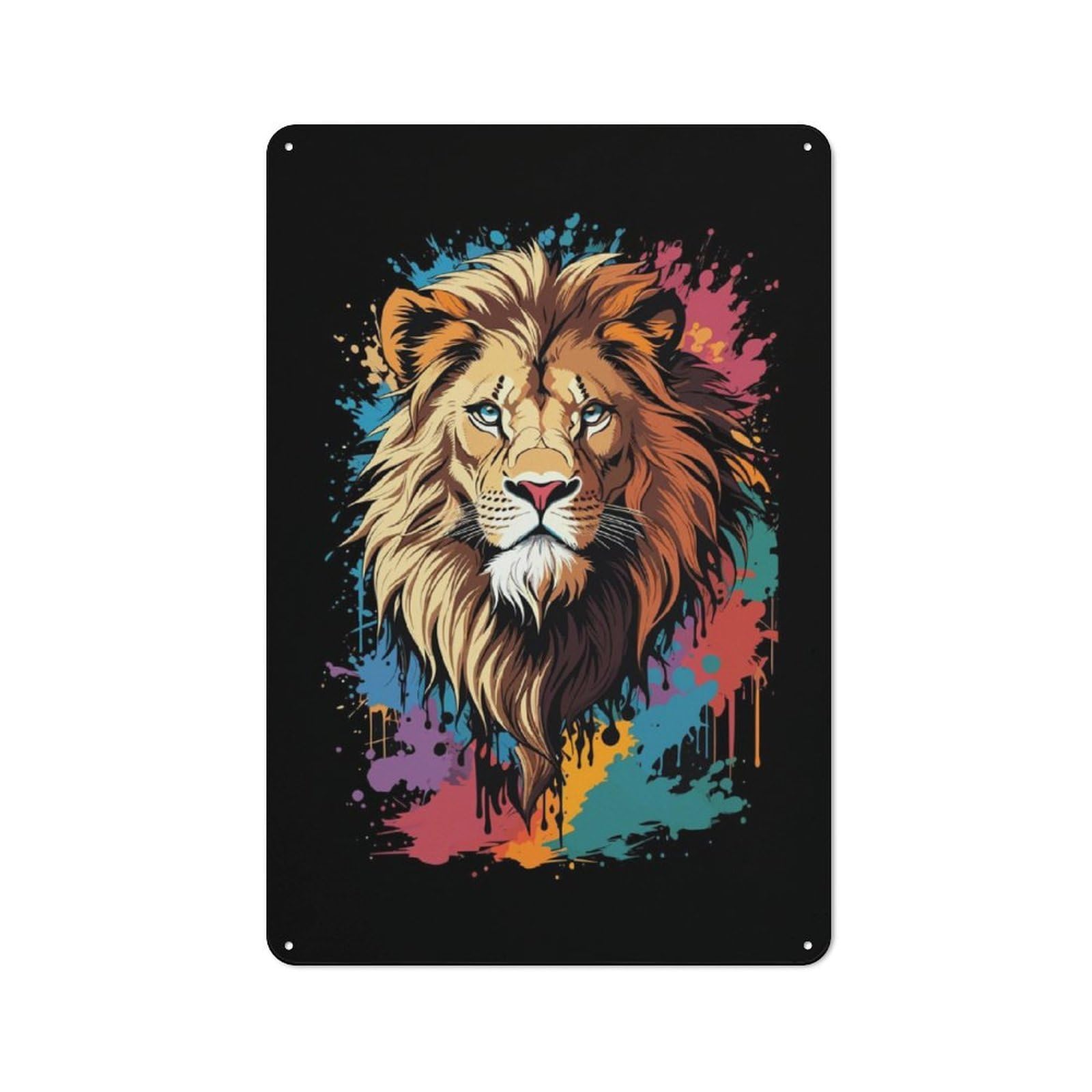 Junmoney Lion Head Graffiti Printed Metal Sign 30X20cm For Café Or Restaurant, New-Space Wall Decor For Café Owners And Decorators