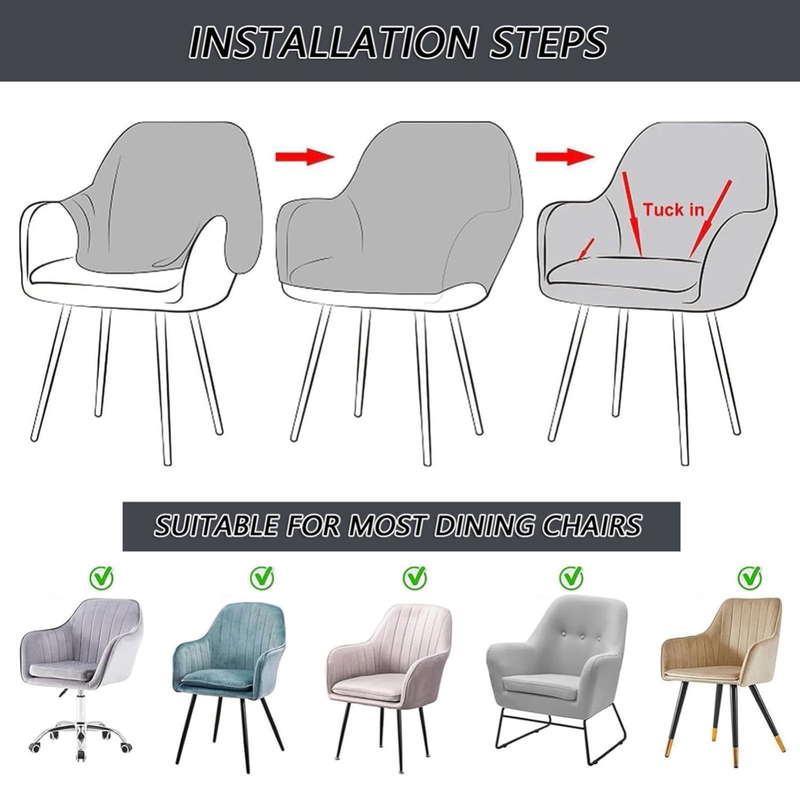 Fundas para Sillas de Comedor con Respaldo Curvo,Elásticas Jacquard