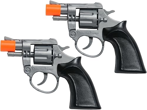 Miniatura 1 de Juego de 2 revólveres estilo policía 38 Super 8 Shot Silver Cap Gun Revolvers (Innovarix)