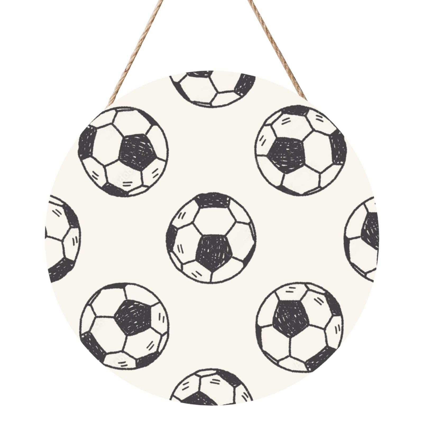 InOmak Soccer Ball, Round Wood Panel Painting 12 in, Wall Hanging Painting For Home