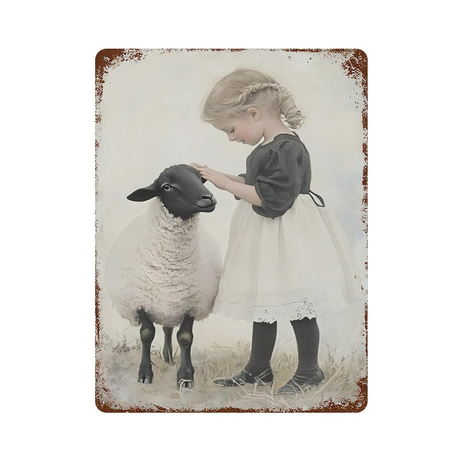 xiaoxiaoshen Style Cute Girl And Sheep Wall Decor Art Metal Tin Poster Modern Home Decor Art Home Bar Shop Decorations Vintage Sign 40x30cm