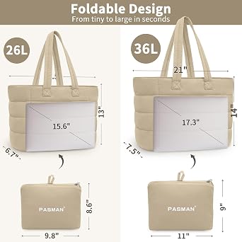 PASMAN Puffer Bag for Women,Quilted Travel Puffy Tote Bag Fit for Laptop,Nylon Work Bag for Nurse College,Teacher