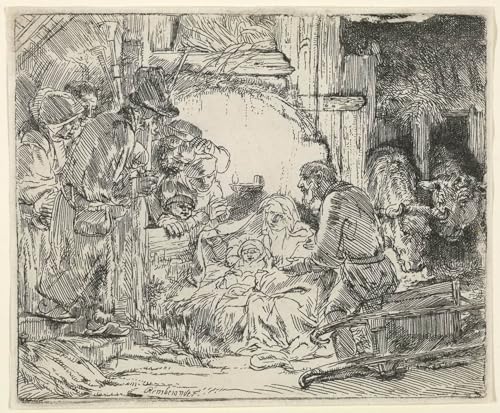 Imprimé sur toile Adoration des bergers Rembrandt affiche décoration bureau 60x90