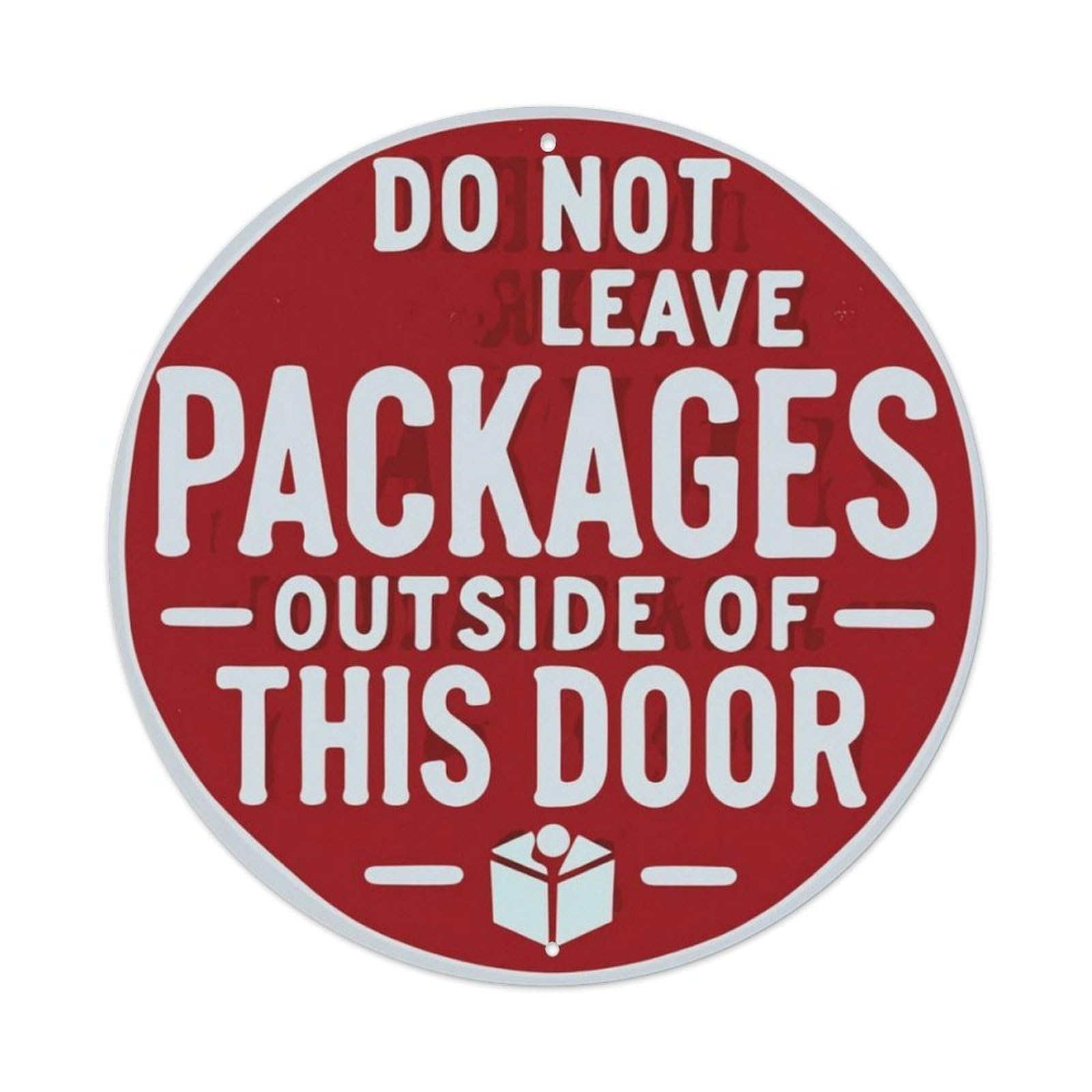 Red Do Not Leave Packages Outside Door Warning Round Sign Vintage Aluminium Metal Sign, Retro Wall Decor for Home, Bar, Garage & Farmhouse 20x20cm