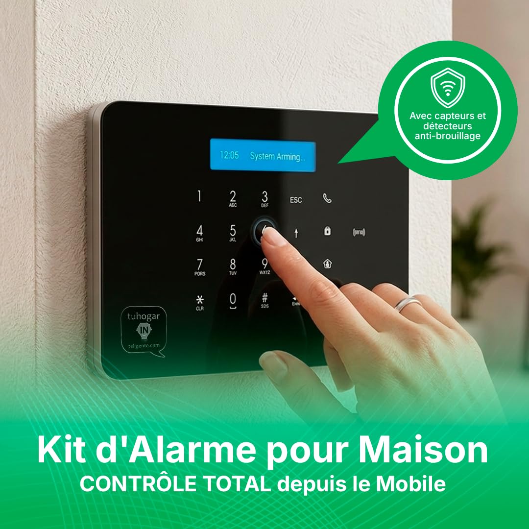 Kit Alarme Maison sans Fil sans Frais | Domotique (WiFi + GSM) connecté à Internet + Ligne Mobile - Systeme Alarme de Sécurité pour Votre Maison ou Votre Entreprise | CONTRÔLE Total avec Le Mobile