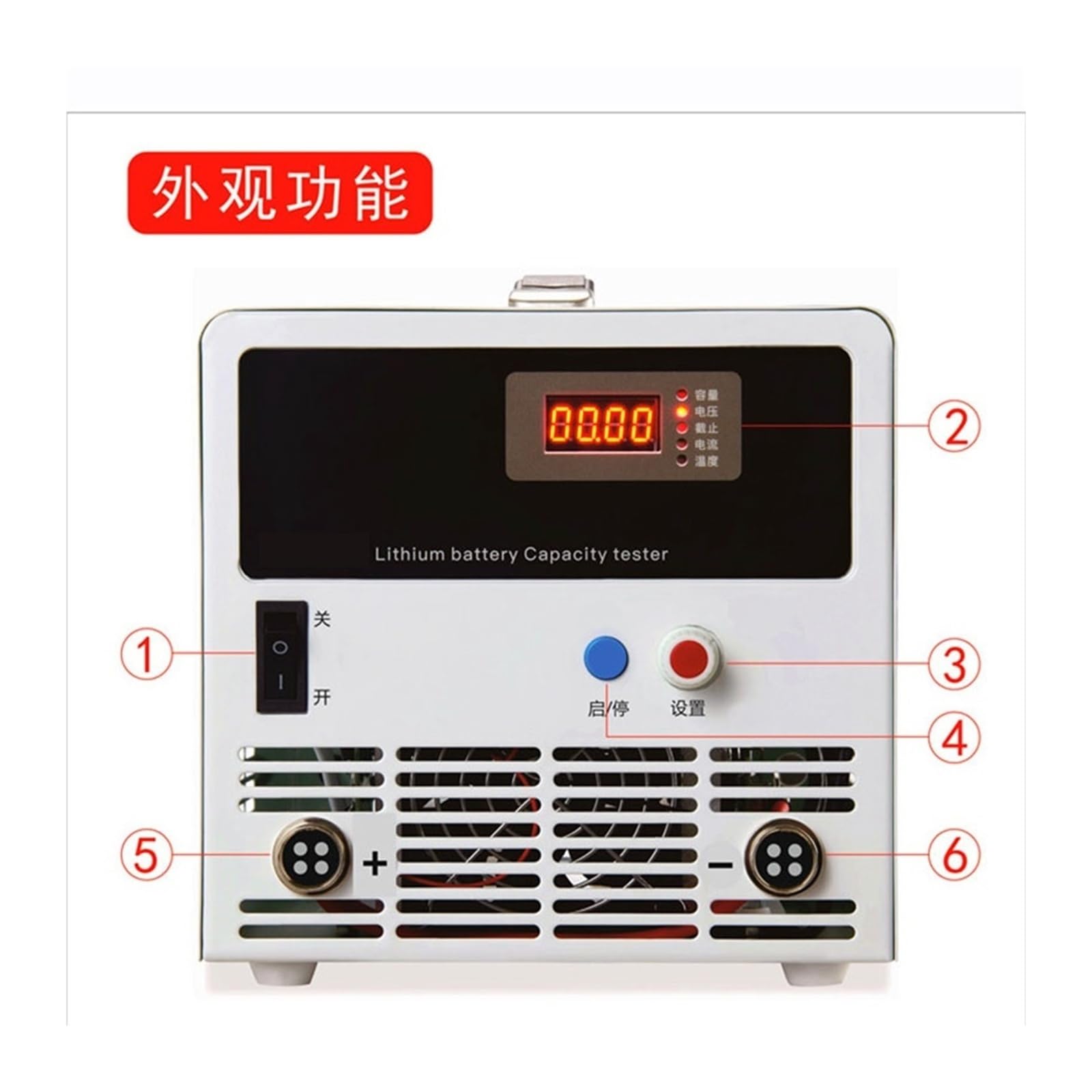 Batterietester, 800W/1600W Batteriekapazitätstester Elektronische Last Lithiumbatterie Bleibatterie Allgemeiner 45A/60A Entladezähler(500w)