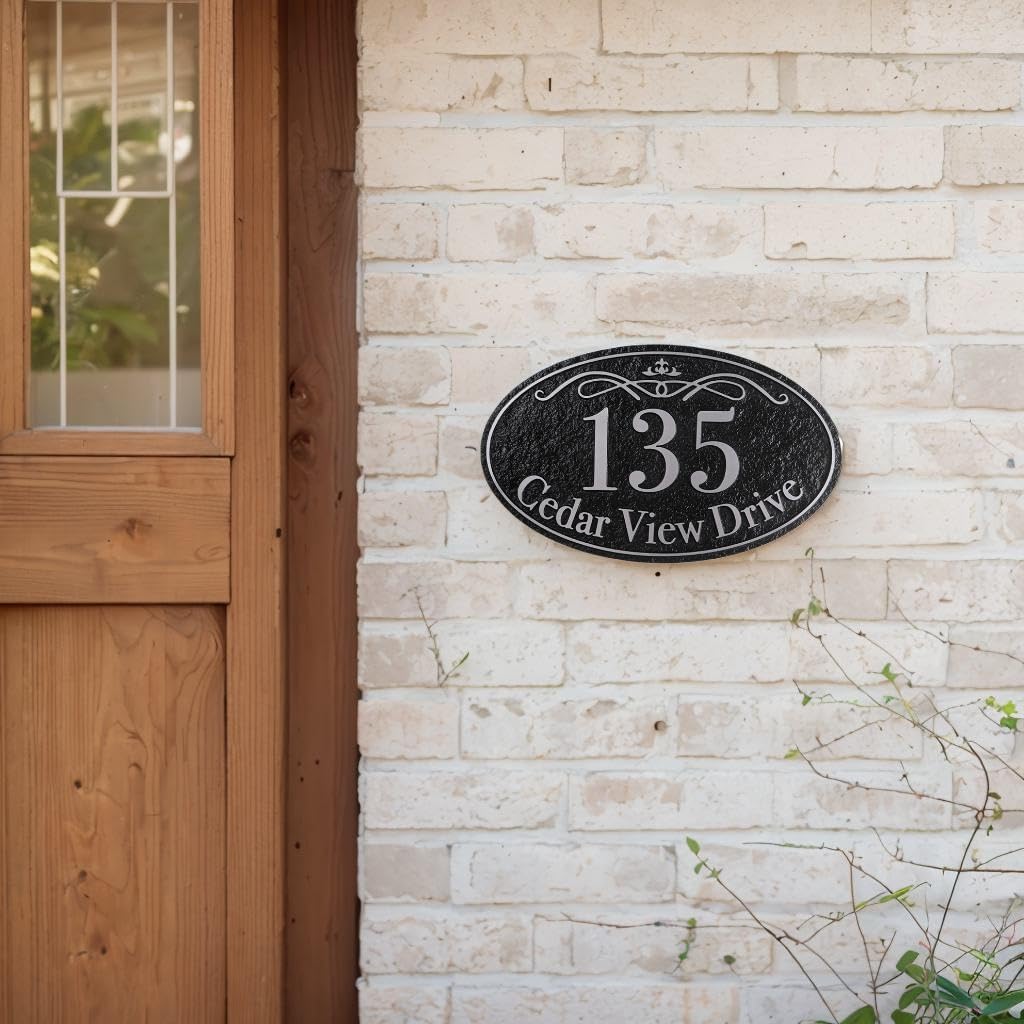 Handcrafted Address Plaque - House Sign Number Wall Plaque Personalized House Sign for House, Apartment, Office, 911 Visibility Signage, Any Font (Silver, STYLE 2)