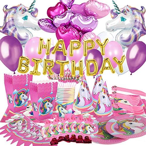 Unicorn Party Supplies - Party Decorations - Birthday Party Supplies - Unicorn Party Decoration - Kids Party Favors - Pink Unicorn Party Supplies Pack - Magical Unicorn Party Supplies for Kids - Best Party Favors – 180+ PCS Unicorn Party Pack - Unicorn Party Set