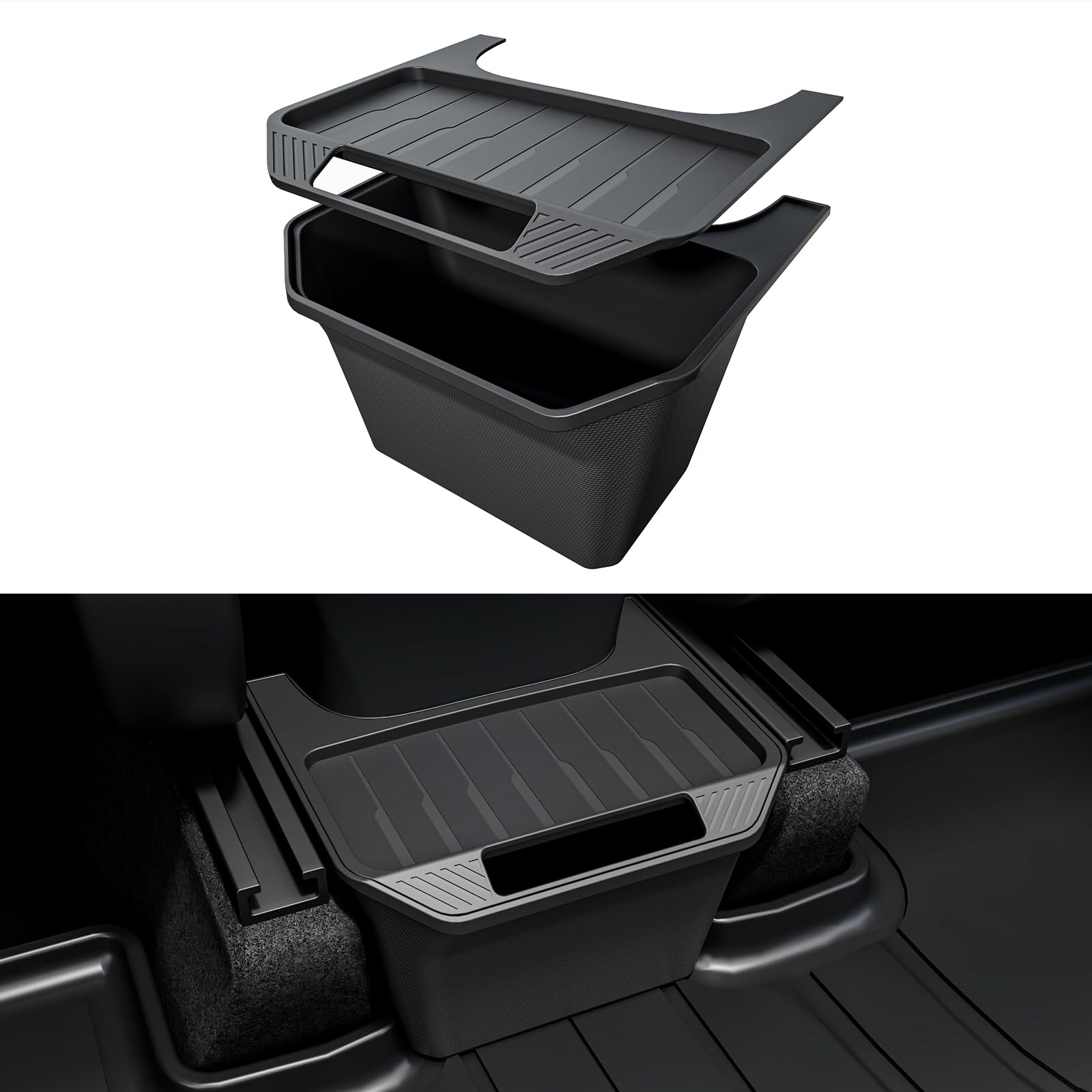 WigooTesla Model Y Accessories - Rear Center Console Organizer [Partitioned Storage, Seamless Hidden Design] Tesla Model Y Accessories 2024, for Tesla Model Y 2020~2024 - Obsidian Series