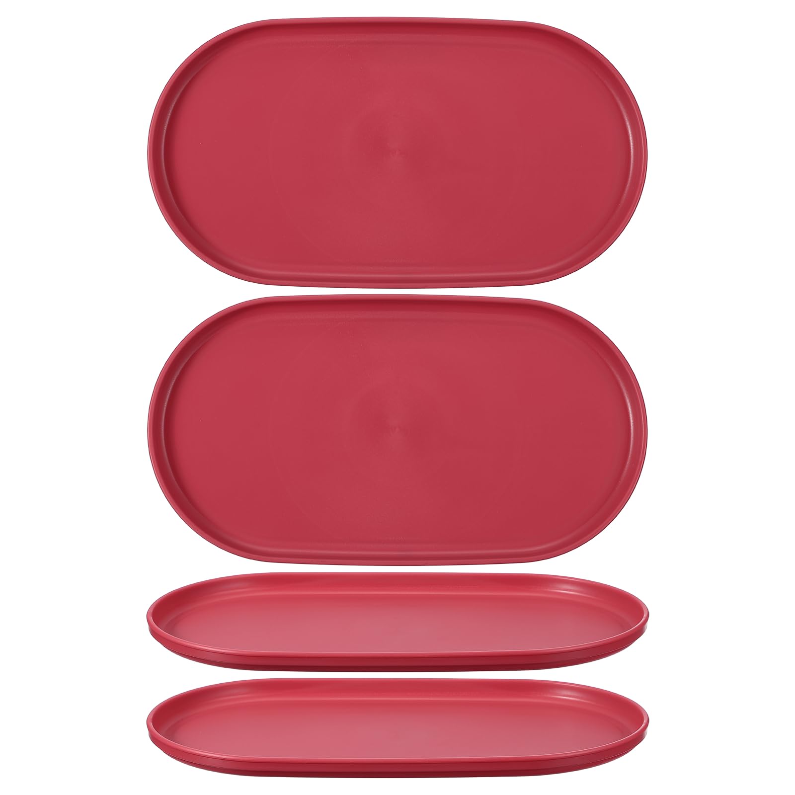 sourcing map 4Pcs Fast Food Serving Trays, 30.5x16.8cm Oval Reusable Restaurant Serving Trays for Kitchen Restaurant Coffee Fruit Burger Lunch Dessert, Rose Red