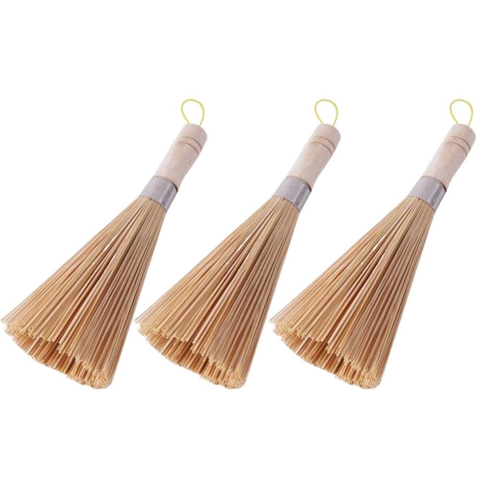 UZAMIRLEX Washing Up Brush for Kitchen, Pot Brush Long Handle Wok Cleaning Dish Scrubber Pan Cleaner 30cm 25cm Wooden