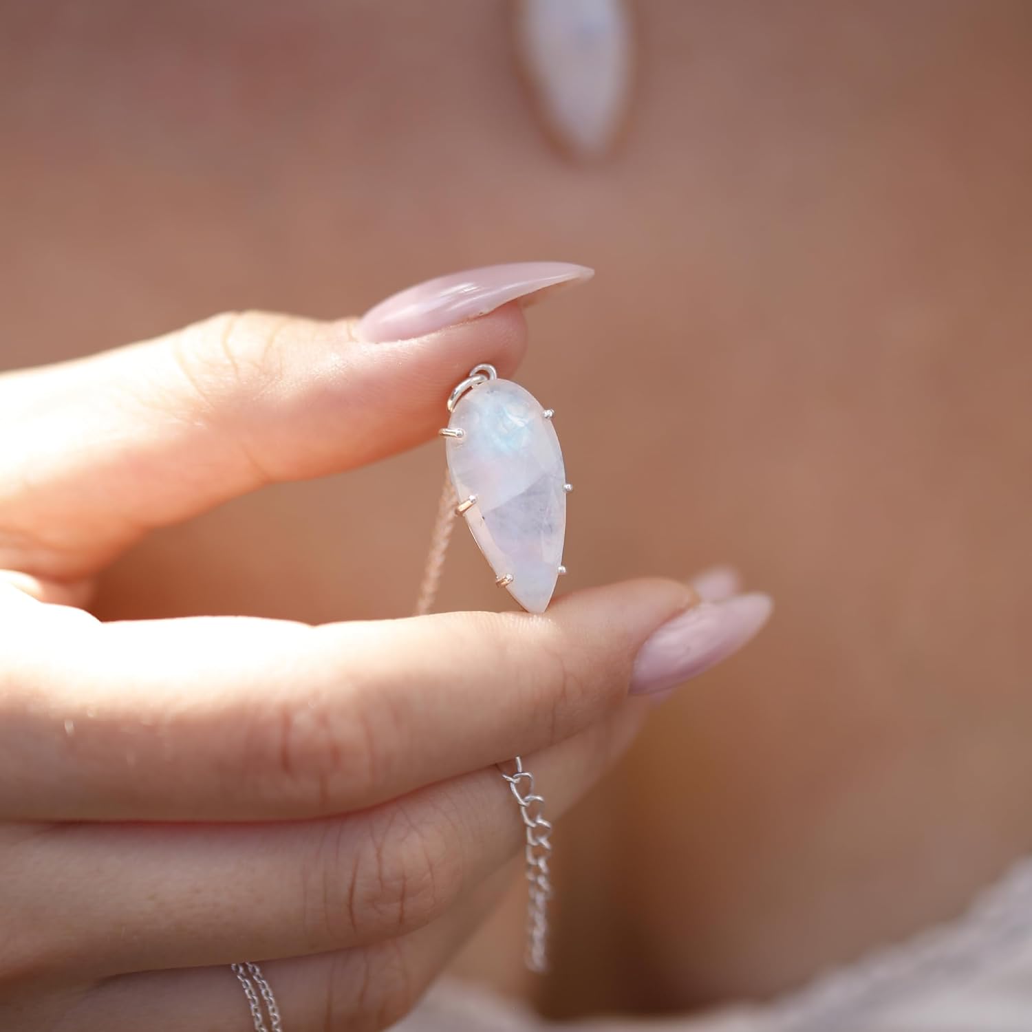 Lunatik Moonstone Necklace for Women, 925 Sterling Silver – Elegant Pendant with Natural Moonstone, June Birthstone Jewelry, Dainty Handmade Gift for Her - Image 6