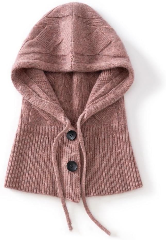 Cashmere Hat for Women Knitted Outdoor Button-Up Neck Hooded Warm Beanies