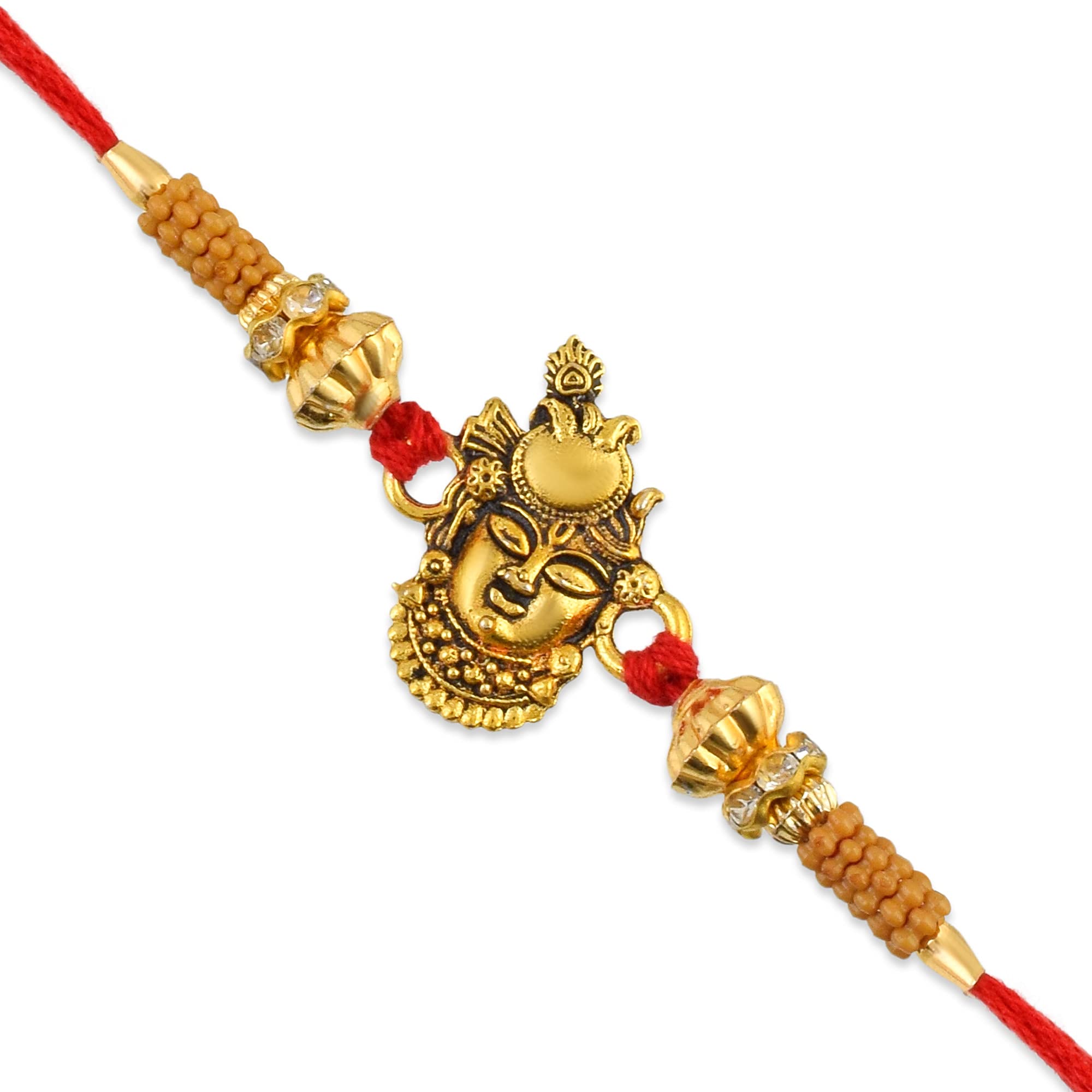 Rakhi for Brother, Brass Bracelet Shrinathji Idol Avatar of Shri Krishna Designing Rakhi & Golden Beads- Thread Raksha Bandhan Rakhi- Set of 1-image-21