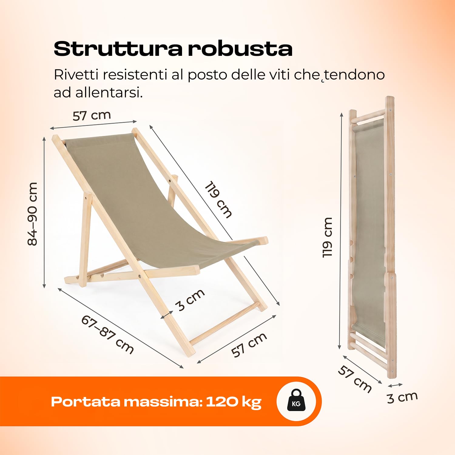 Sdraio da Giardino Pieghevole in Legno di Faggio – Lettino Prendisole da Giardino Reclinabile 3 Posizioni, Sedia Sdraio da Esterno fino a 120 kg, Sdraio da Balcone e Spiaggia, Beige