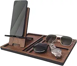 Organizador de Mesa com Suporte para Celular Removivel – Madeira Freijó – Organização para Escritório, Home Office e Quarto