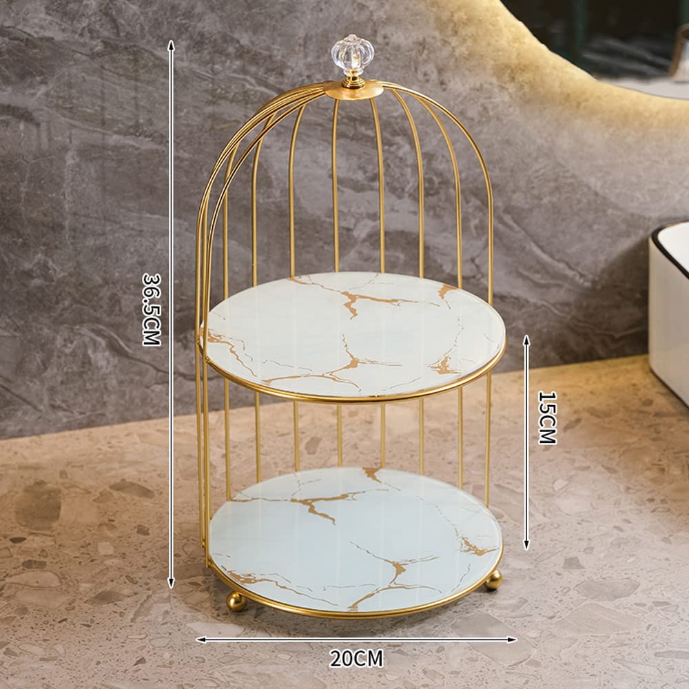 WINTENT Makeup Organizer 2 Tier,Cosmetic Organizer Shelf with Removable Glass Tray,Wire Vanity Organizer Rack for Dresser Countertop Bathroom (White-2)