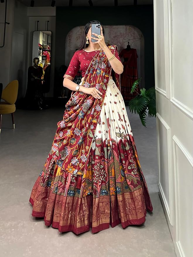 Jay Varudi Creation Women's Tussar Silk Lehenga Choli Set | Patola Print with Foil Work | Unstitched Blouse | Designer Ethnic Wear for Navratri, Wedding, Festival & Party - Image 2 thumbnail
