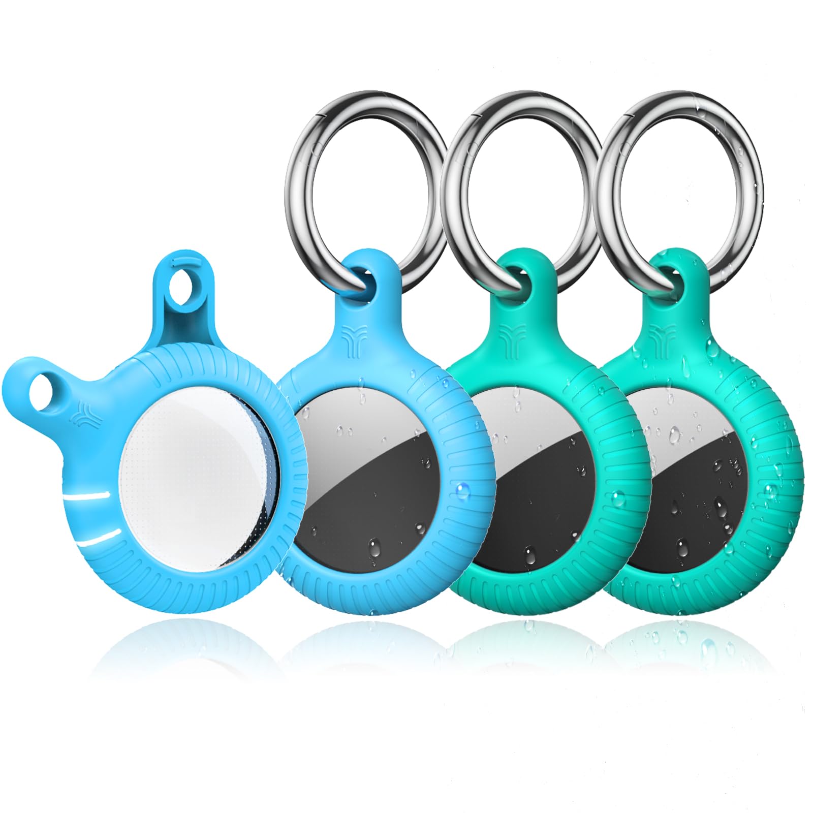 YOSH for Airtag Holder, Airtag Keyring [Twist Lock Design], Integrated Full Cover Anti-Scratch TPU Case 4 Packs, 30mm Metal Spring Keychain for Apple Air Tags 2021, Black & Dark Blue — view 16