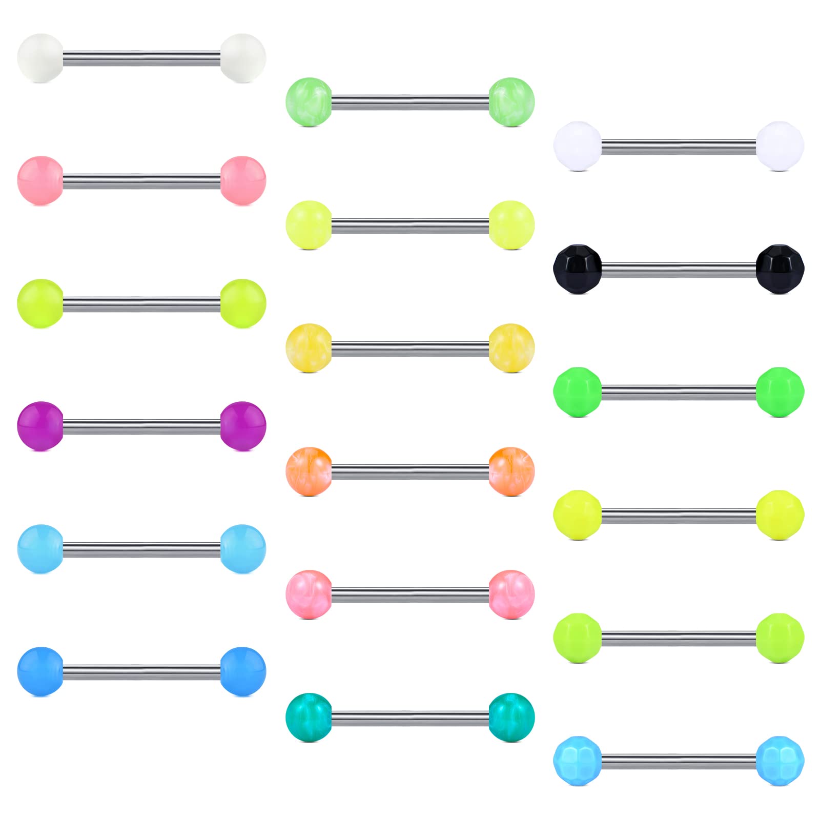 LAURITAMI18pcs Piercing Lengua Pezon Barra 14G 14mm 16mm Acero Quirurgico Pezon Anillos Lengua Piercing Joyas