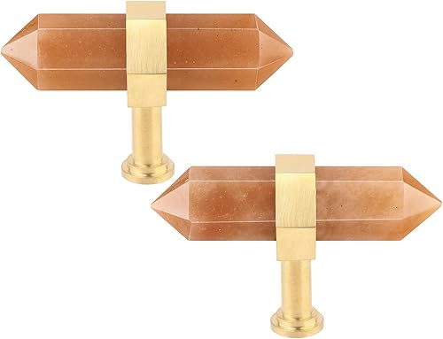 Miniatura 6 de Cheungshing 2 perillas hexagonales de cristal de amatista con tornillos barra en T tiradores de piedra de latón cepillado para gabinete cocina