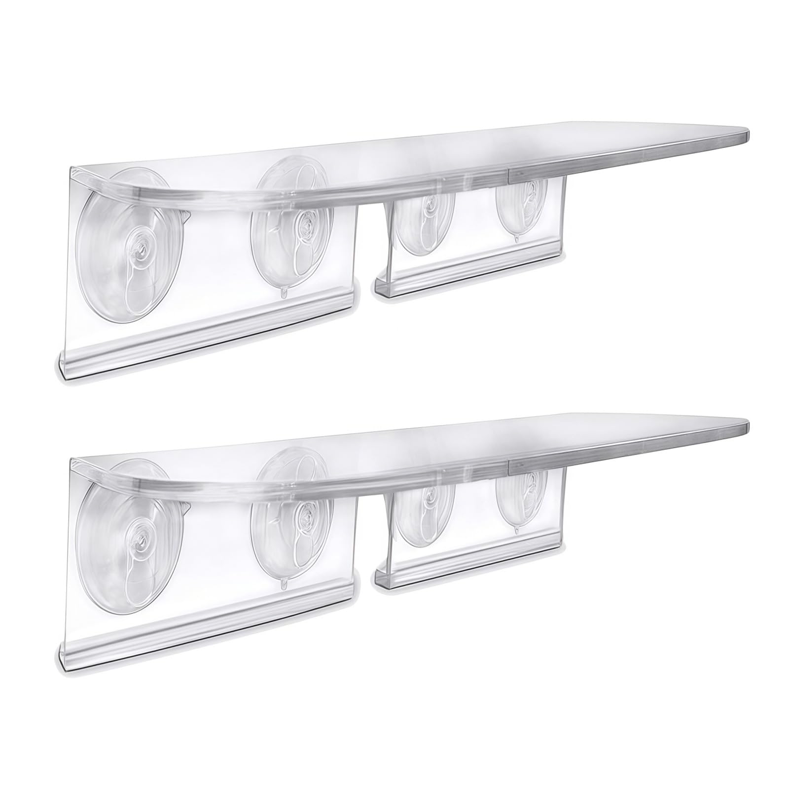 Shurhome Space Efficient Vegetable Stand Transparency Acrylic Strong Suction Cup Window Shelf for Hanging Succulents Double Plant Shelf