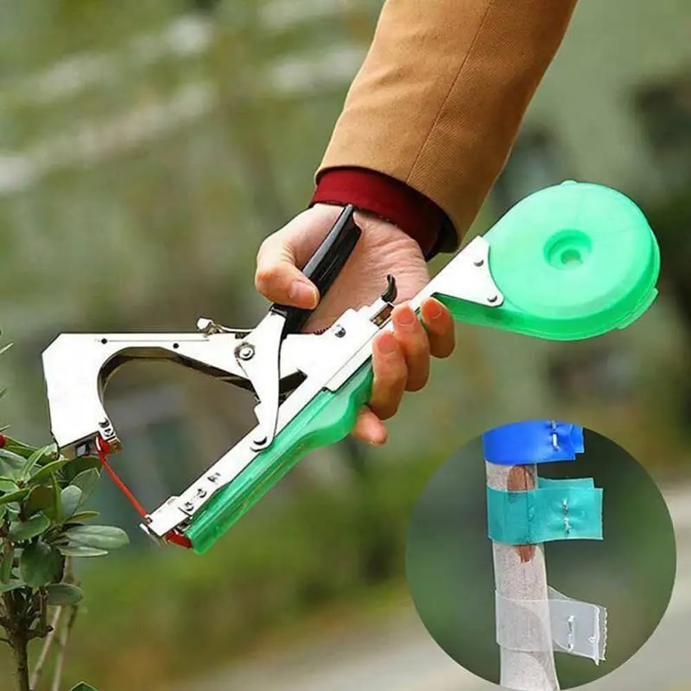 Miyake Máquina atadora de plantas, 30 rollos, 10000 grapas, cinta para plantas, cinta de jardín, tomates de uva, uva, vid, pepino, pimienta, accesorios de jardín para hacer jardinería rápida y fácil
