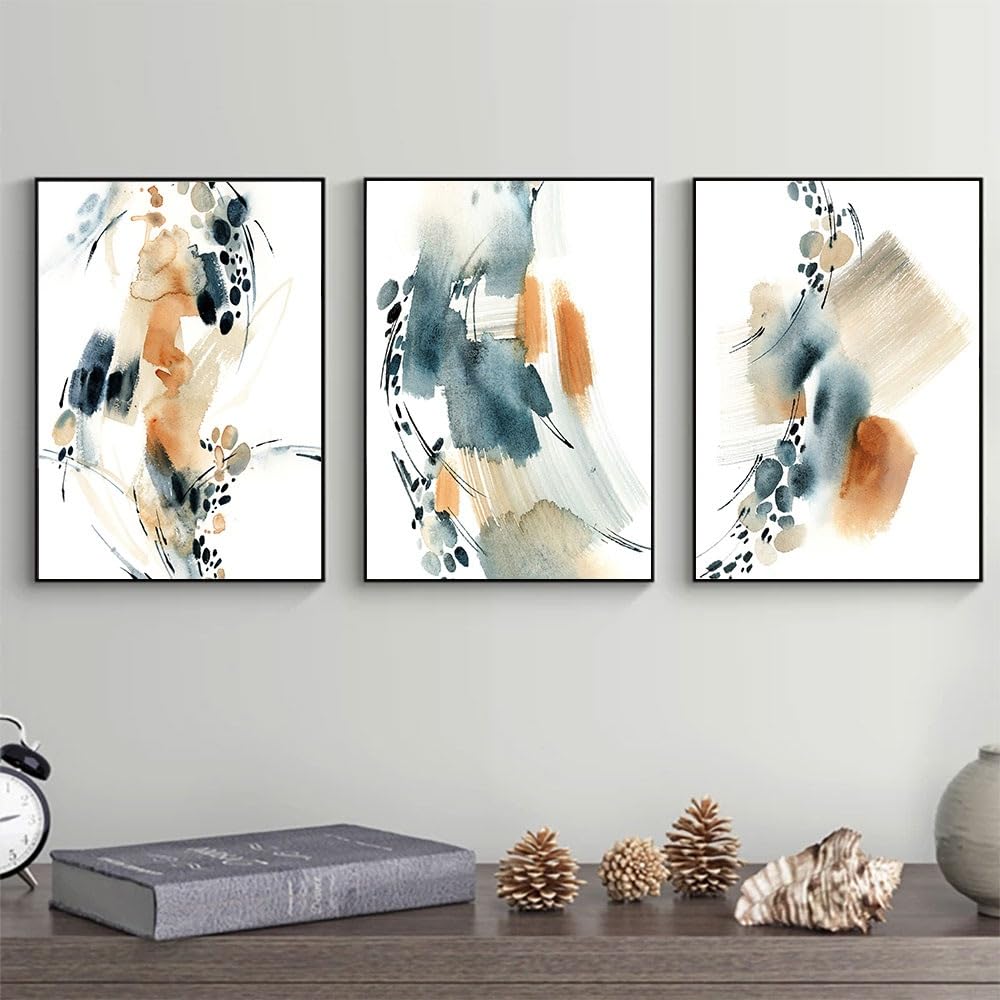 WBYZAC 3 Pictures Set-Blue Orange Beige Abstract Watercolor Poster Canvas Painting Nordic Wall Art Pictures for Living Bedroom Office Living Room Decor Artwork-60 * 70cm (No Frame)