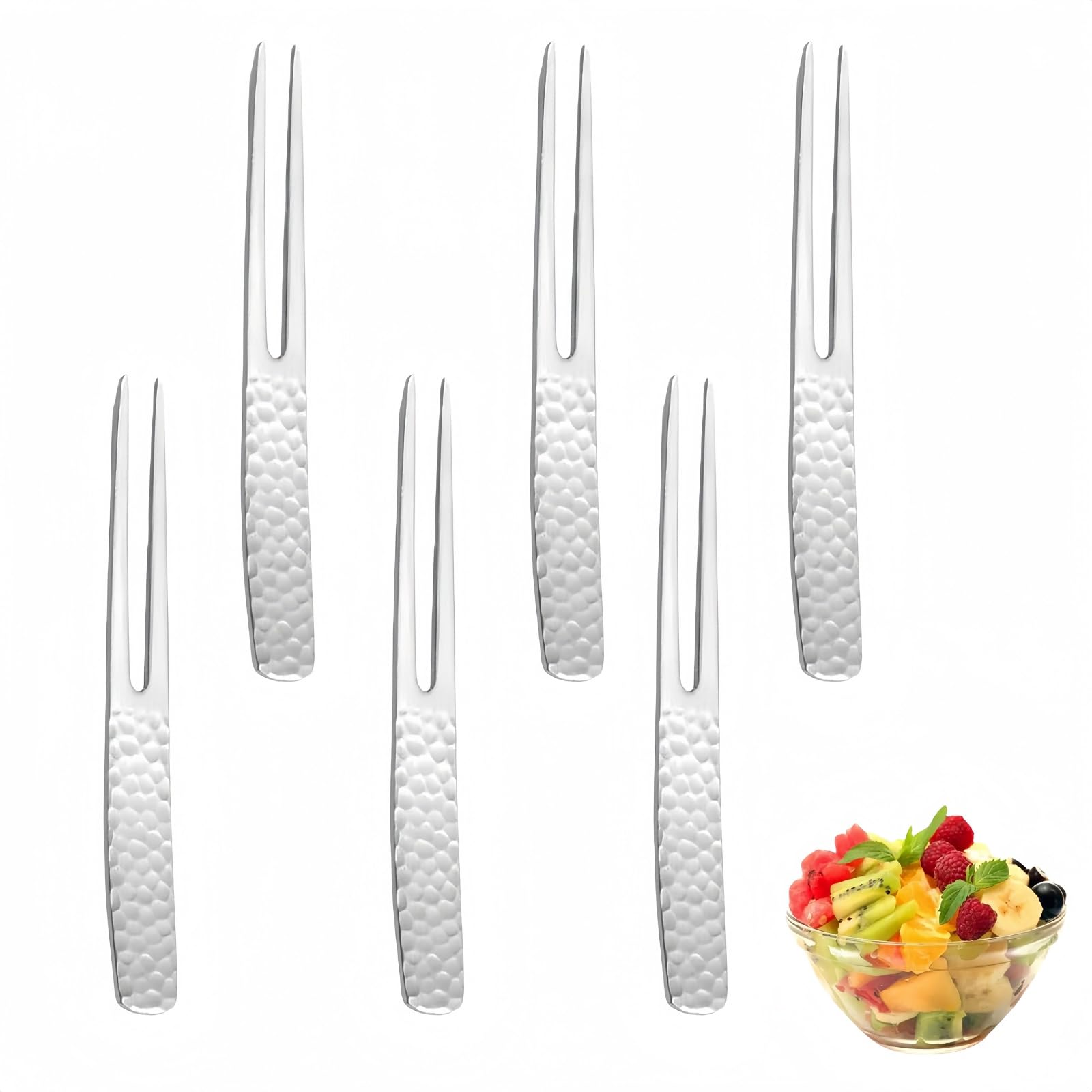 SamHeng Mini Fruit Forks, 6 Pcs Dessert Forks Stainless Steel Salad Fork for Fruit Pickle Cake French Fries Appetizer for Restaurant Home 3.66 Inch