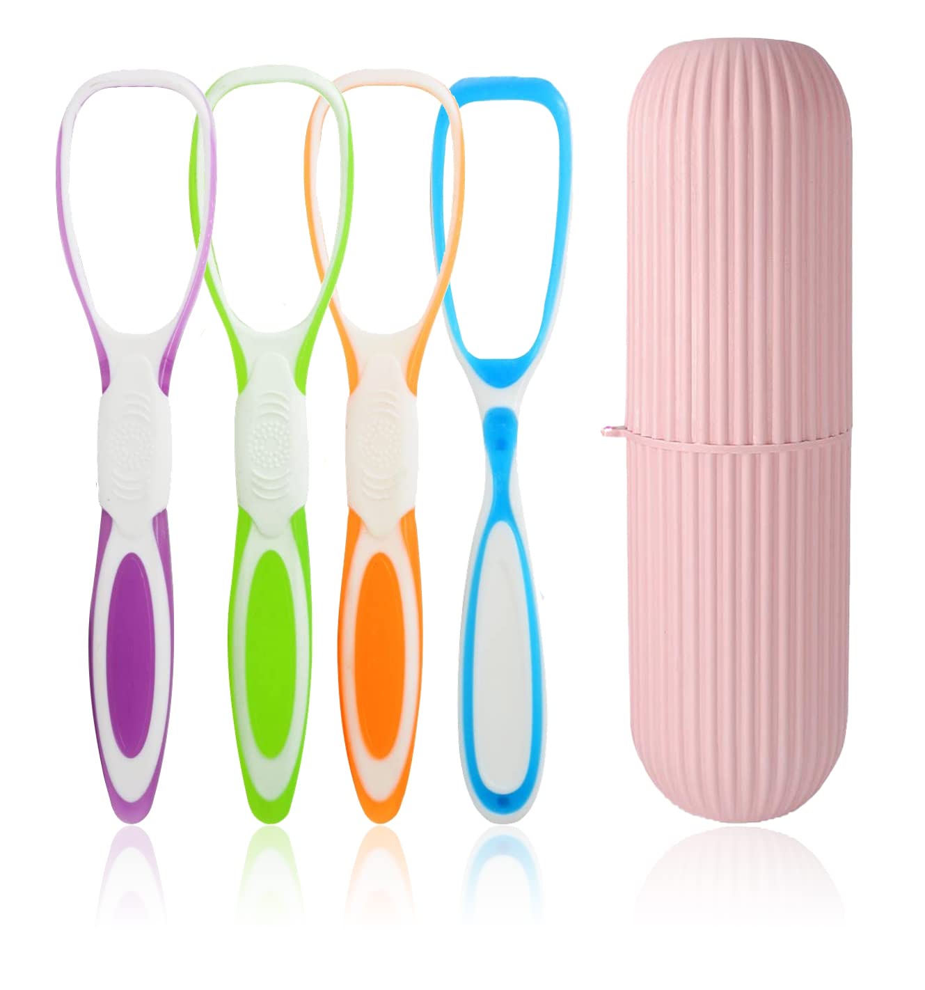 Style Keepers Pack of 4 Tongue Cleaner with capsule holder for Travel, portable capsule shaped tooth brush, tooth paste storage plastic case, flexible design for health, brush scrapper Oral care tool