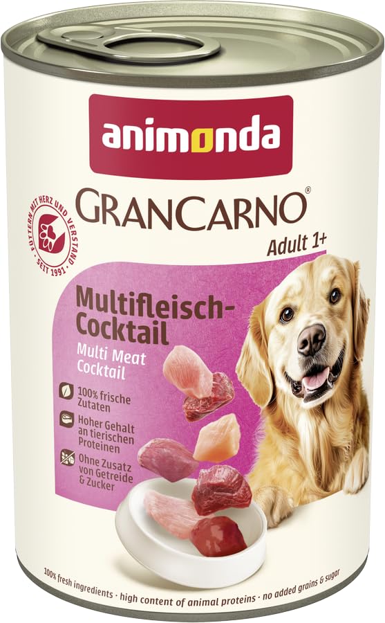 animonda GranCarno Adult Multifleisch-Cocktail (6 x 400 g), Hunde Nassfutter für ausgewachsene Tiere, Nassfutter für Hunde mit 100% frischen, fleischlichen Zutaten, Hundefutter ohne Getreide