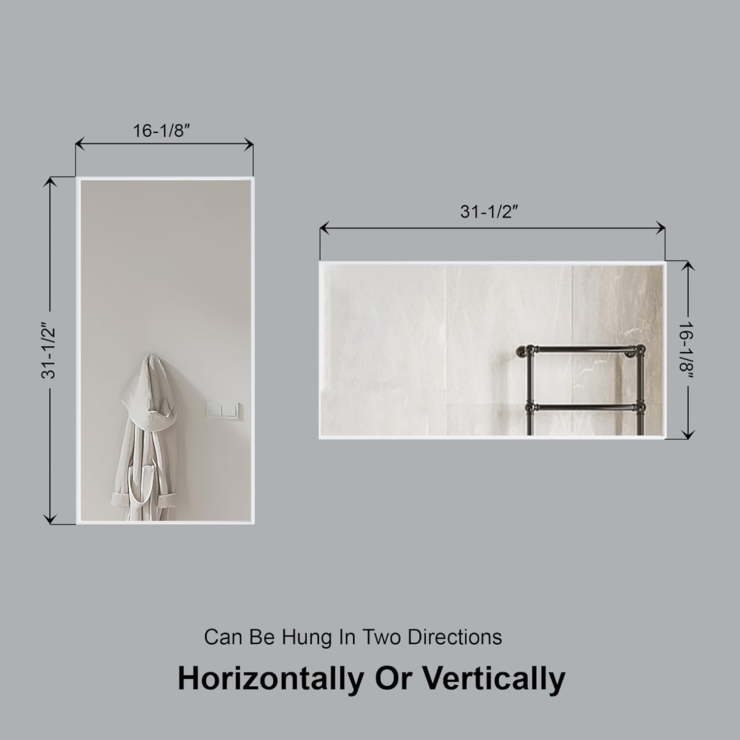 Dowell Bathroom Mirror | Rectangular Metal Frame Wall Mirror | Slim Frame Mirror | Modern Bathroom Vanity Mirror-White 5004 1831 20