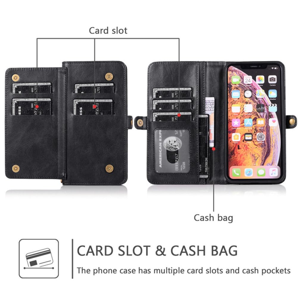 ICatchy Custodia Portafoglio Con Supporto Magnetico Per IPhone 14 Pro Max 6.7'' - Pelle PU Nera