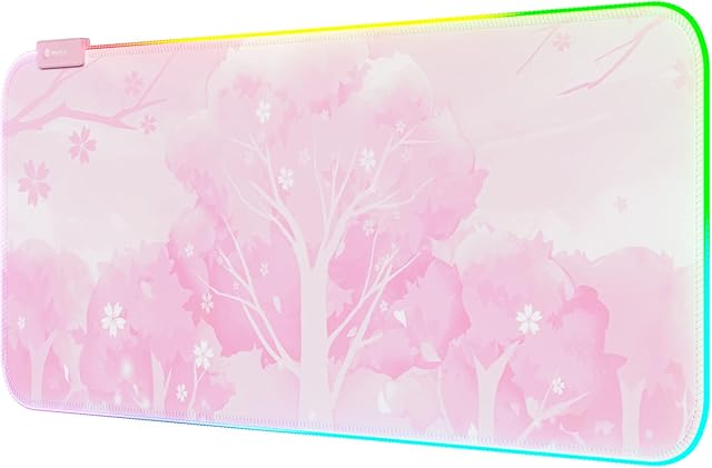 Pink Large RGB LED Gaming Mouse Pad Mat - 14 Modes Glow, Waterproof Rubber Non-Slip Mat, Extended Big Keyboard and Mouse Pad Mat for PC, Laptop, Desk Cover XXL 800×300×4mm