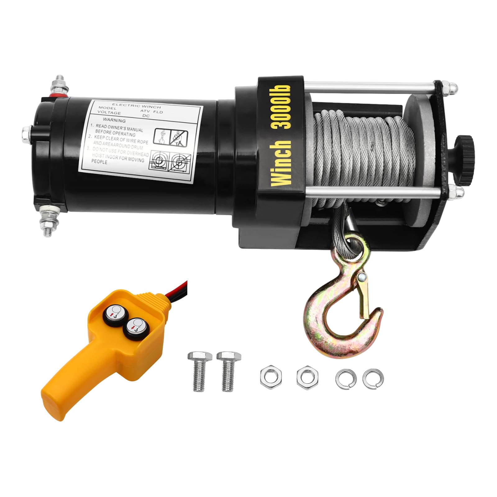 Elektrische Seilwinde 12V DC ATV/UTV-Winde mit Kabelgebundener Steuerung IP54 zum Abschleppen von Geländewagen, LKWs, Anhängern & Booten (3000LB)
