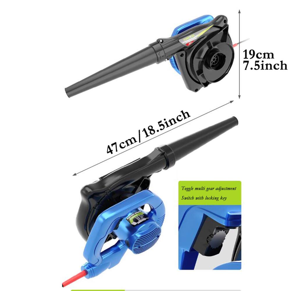 Soffiatore e aspiratore Elettrico, spazzatrice con Cavo, 6 velocità variabili per la Cura del Prato, Kit di Pulizia Incluso, Blu, 3000W