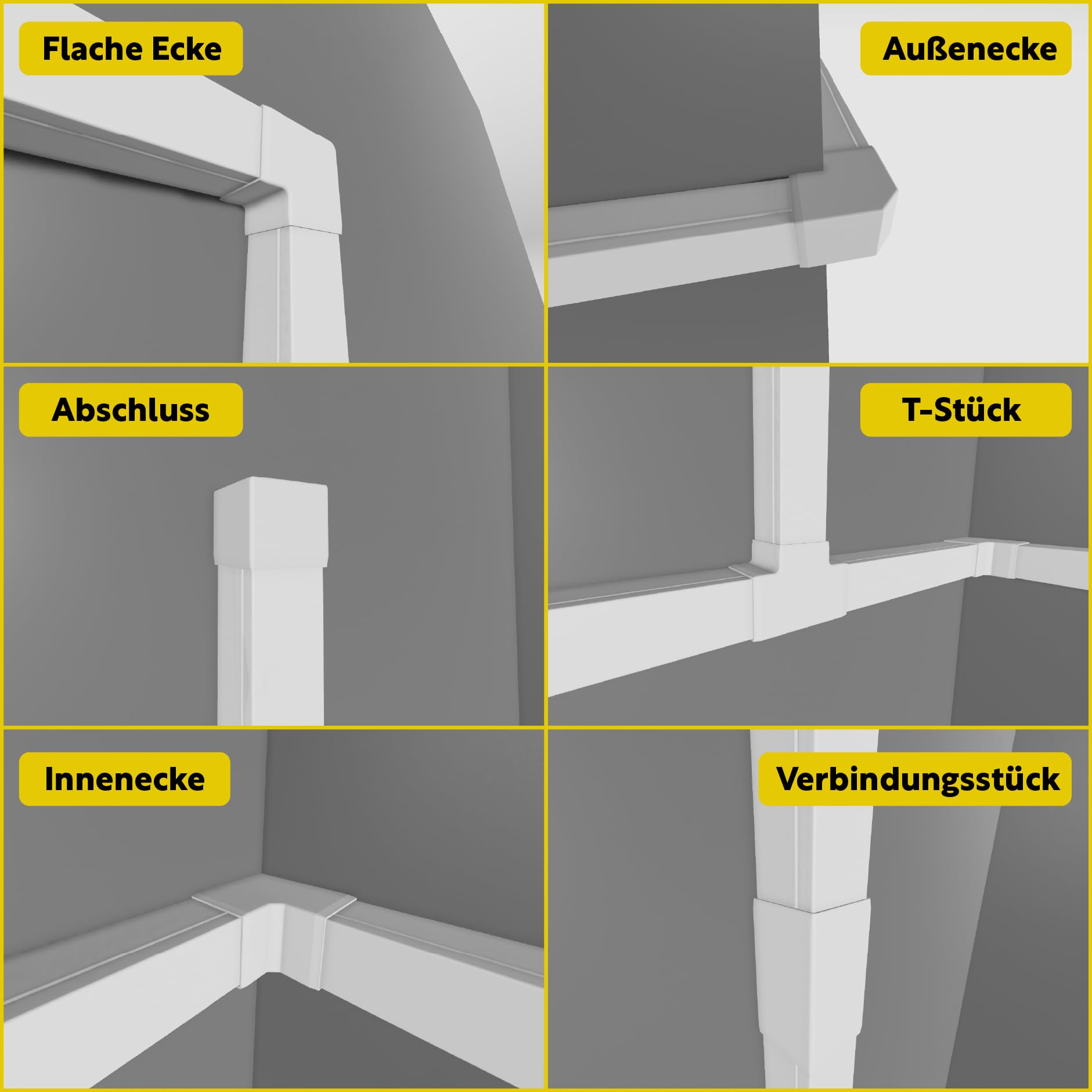 Kit de goulotte de câble en PVC - 16 m (4 × 4 cm) - Profil extra large - Avec 20 accessoires - Autocollant - Pour l'intérieur et l'extérieur - Blanc