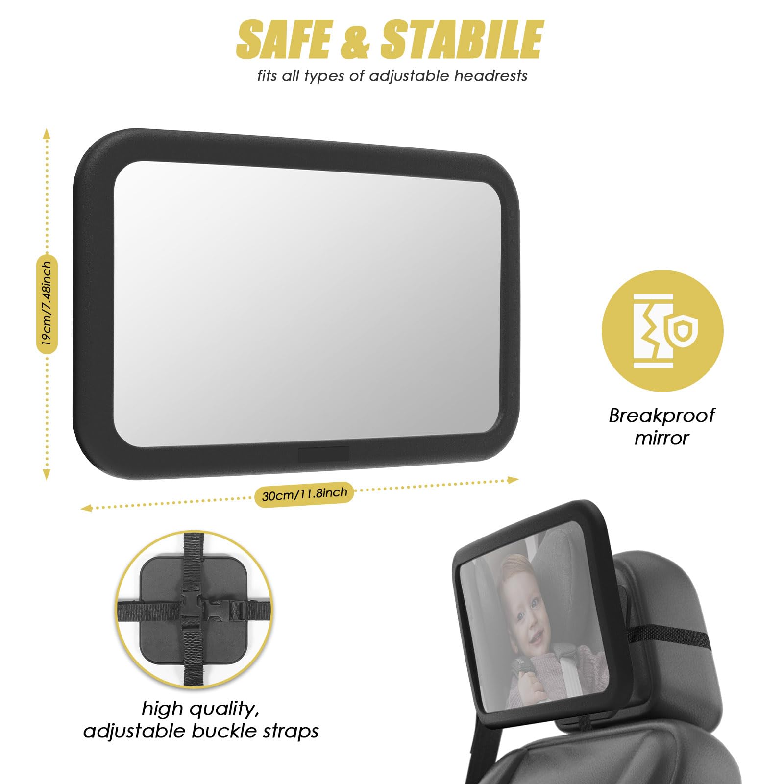 Espejo Coche Bebé Asiento Trasero de 360 Grados, Construcción Acrílica Irrompible, Ajustable en ángulo para Coche, Ajuste Universal Retrovisor, Espejo Retrovisor Asiento Infantil