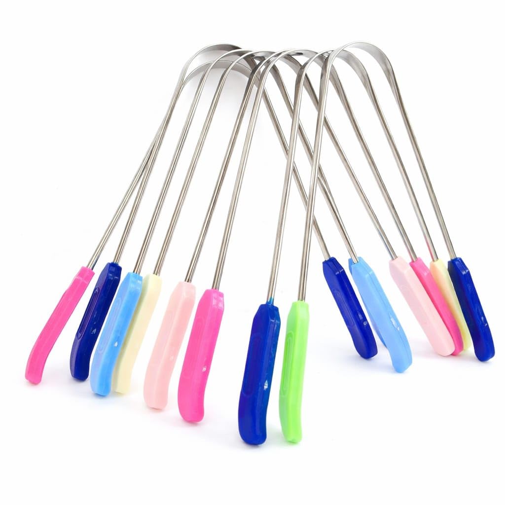 VTL Stainless Steel Tongue Cleaner with Plastic Handle | Anti-Slip Grip Tongue Scraper | Smooth Edges | Fresh Breath | Pack of 12 (Multicolor)-image-39