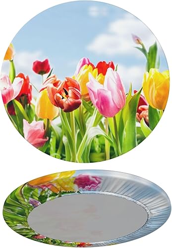 Vista 23 de Delerain Mantel redondo ajustable de bolas de Navidad, mantel redondo impermeable con borde elástico, lavable, para interiores y exteriores, se