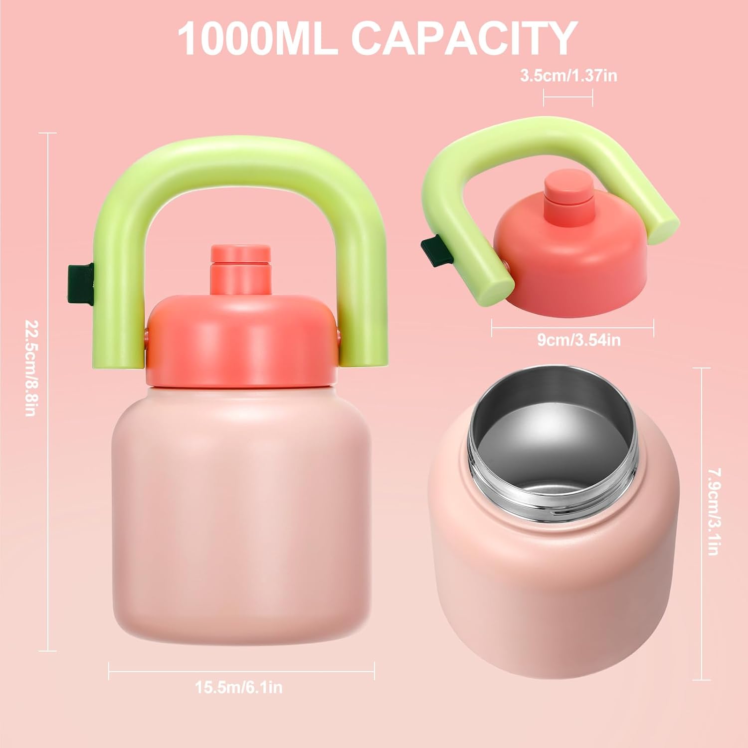 33 oz Water Bottle with Straw and Carry Handle, 316 Stainless Steel Insulated Bottle, Easy Carry Tumbler with Strap for Hot Cold Drink - Image 2