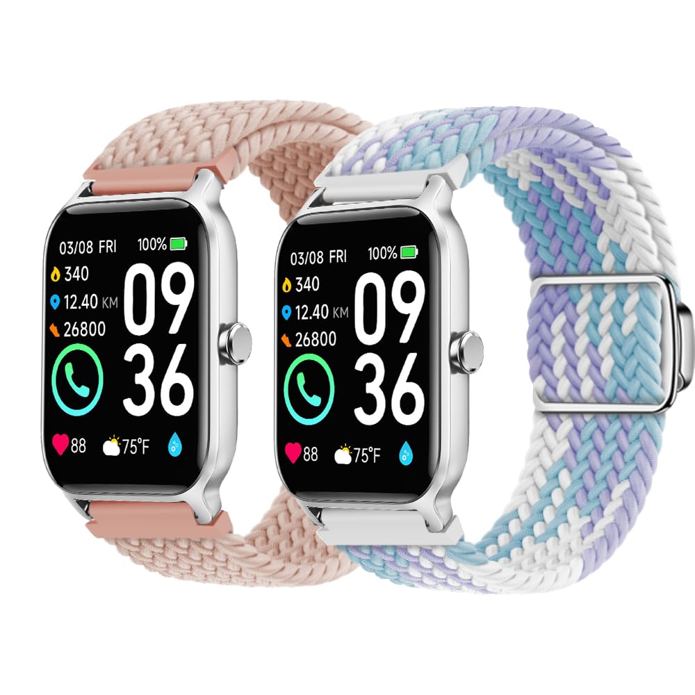 Chofit Nylon Sport Strap Intended for FITVII H56 Watch Bands Soft Breathable Elastic Stretchy Band Bracelet Loop Magnetic Buckle Wristbands (Pink&BlueWhite)