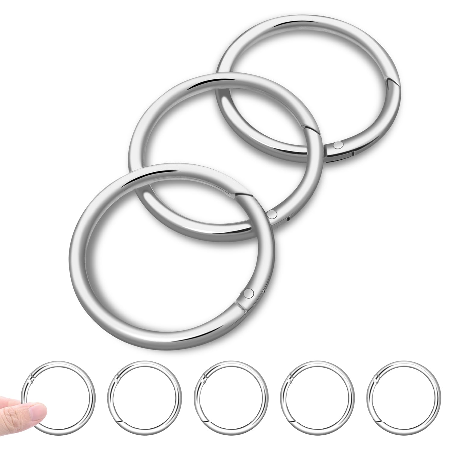 Photo 1 of 10Pack 1-1/2" Large Round Carabiner Clips, Metal Spring O Rings for Organizer Key Rings, Paracord Keychain Lanyard, Pet Chains, Purse Hardware, Key Snap Hooks DIY Accessory (Silver)