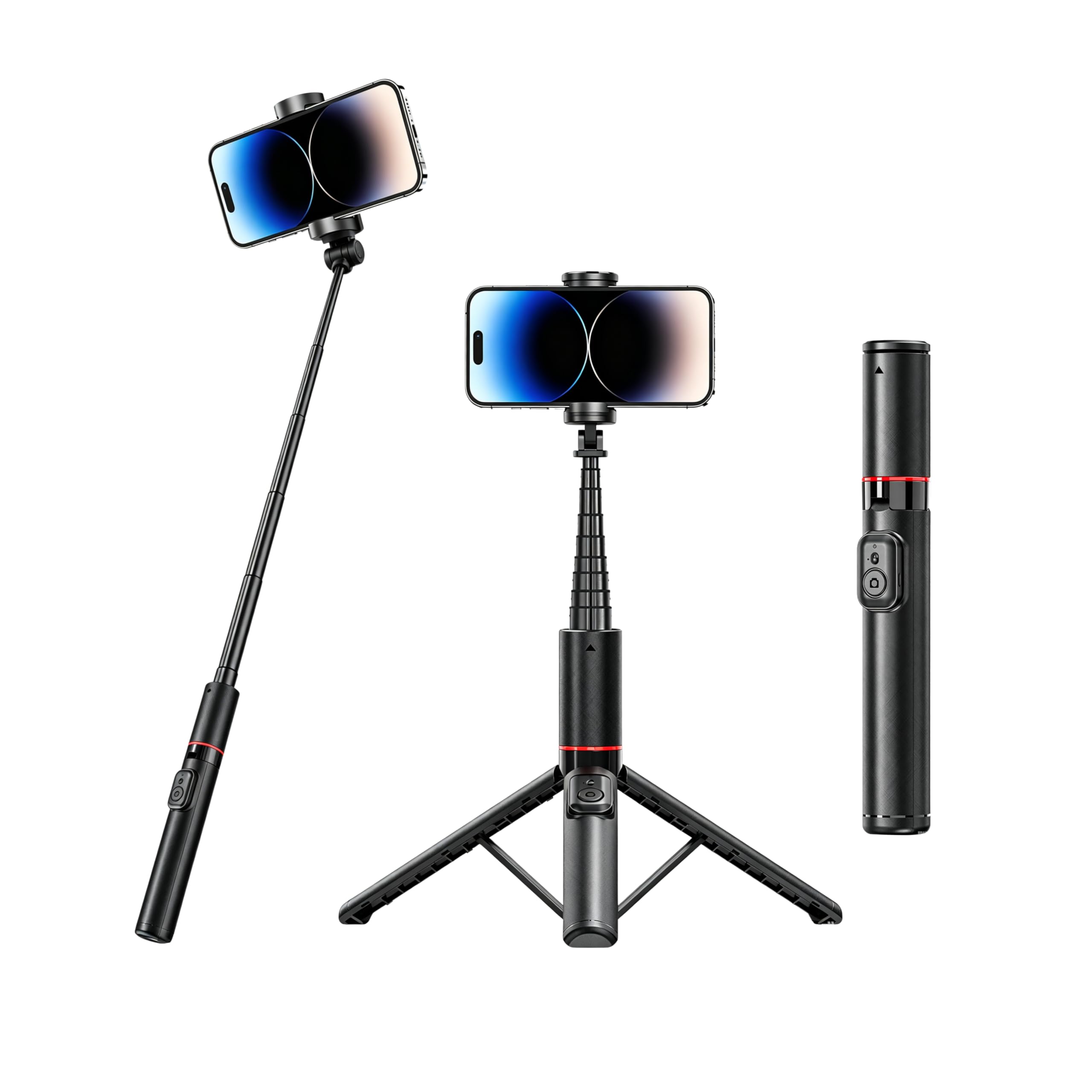 C21 - Treppiede da 134,6 cm tutto in uno, per selfie stick, portatile, leggero, con telecomando wireless, supporto da viaggio estensibile per iPhone Android, Vlog, registrazione video